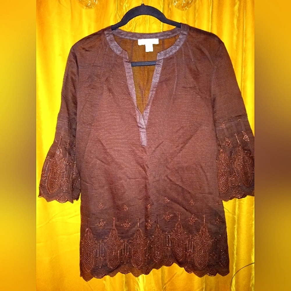 Coldwater Creek Sheer Long Top Boho Bohemian Woman's sz M NWOT